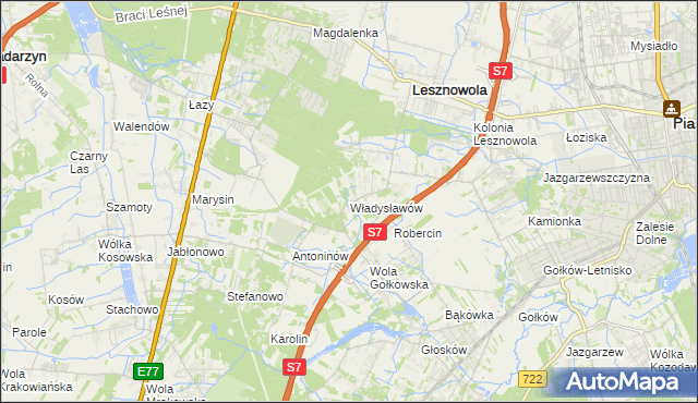 mapa Władysławów gmina Lesznowola, Władysławów gmina Lesznowola na mapie Targeo