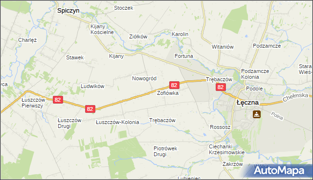 mapa Zofiówka gmina Łęczna, Zofiówka gmina Łęczna na mapie Targeo