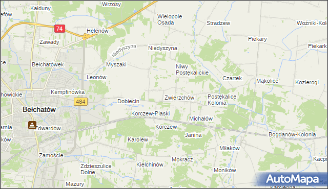 mapa Zwierzchów, Zwierzchów na mapie Targeo