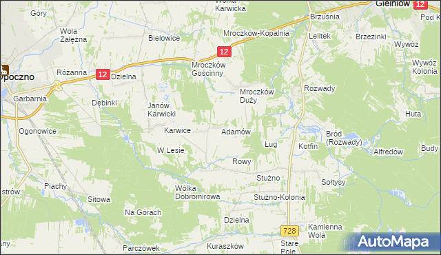 mapa Adamów gmina Opoczno, Adamów gmina Opoczno na mapie Targeo