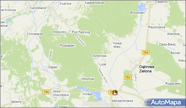mapa Antoniów gmina Kłomnice, Antoniów gmina Kłomnice na mapie Targeo
