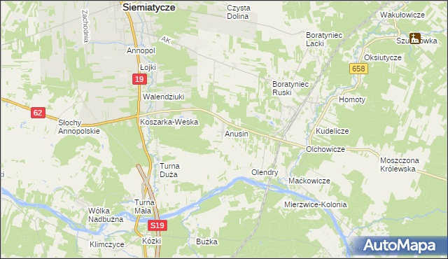 mapa Anusin gmina Siemiatycze, Anusin gmina Siemiatycze na mapie Targeo