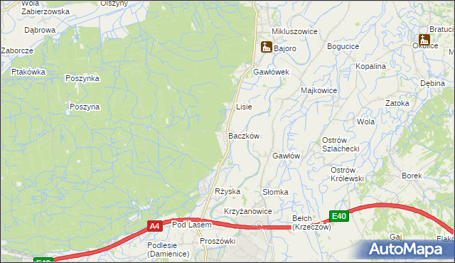 mapa Baczków gmina Bochnia, Baczków gmina Bochnia na mapie Targeo