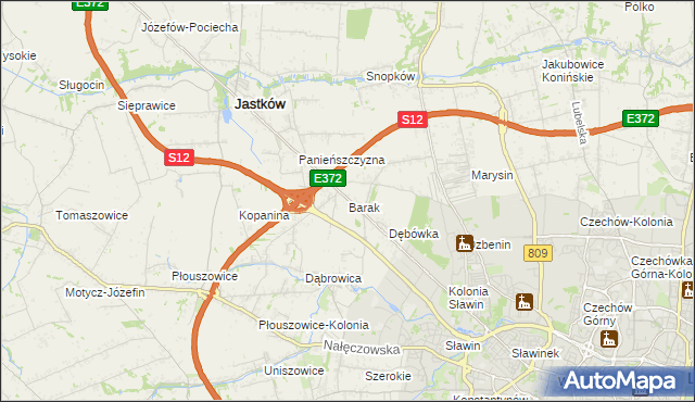 mapa Barak gmina Jastków, Barak gmina Jastków na mapie Targeo