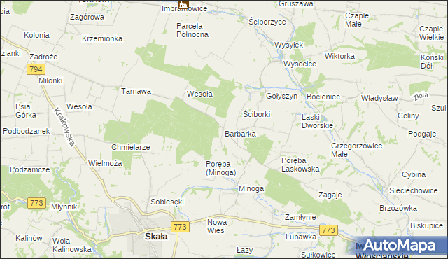 mapa Barbarka gmina Skała, Barbarka gmina Skała na mapie Targeo