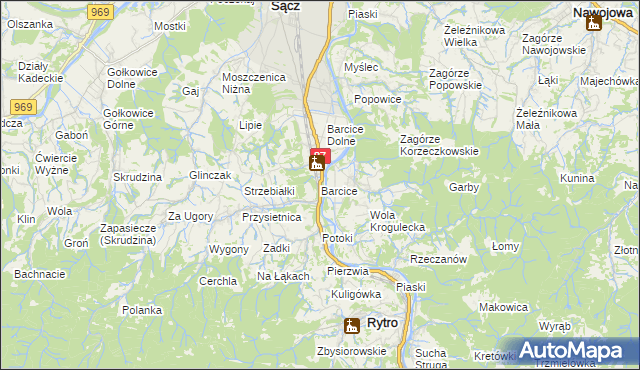 mapa Barcice gmina Stary Sącz, Barcice gmina Stary Sącz na mapie Targeo