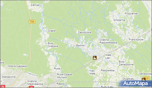 mapa Bartniki gmina Puszcza Mariańska, Bartniki gmina Puszcza Mariańska na mapie Targeo