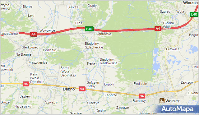 mapa Biadoliny Radłowskie, Biadoliny Radłowskie na mapie Targeo