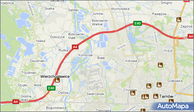 mapa Biała gmina Tarnów, Biała gmina Tarnów na mapie Targeo