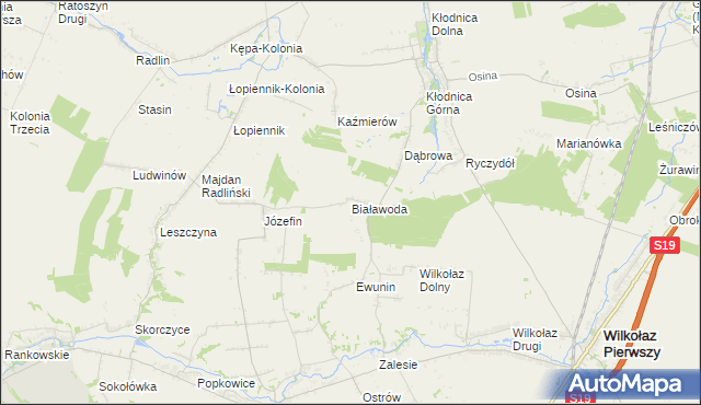 mapa Białawoda gmina Borzechów, Białawoda gmina Borzechów na mapie Targeo