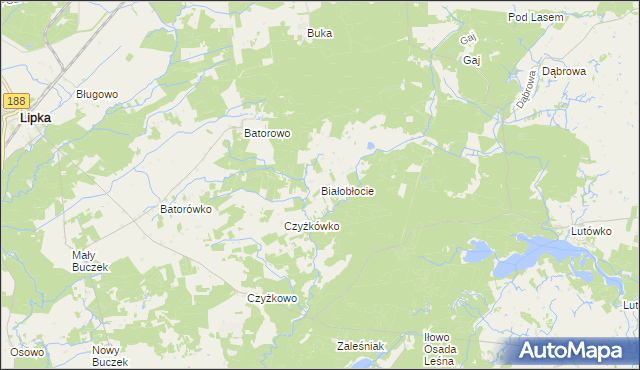 mapa Białobłocie gmina Lipka, Białobłocie gmina Lipka na mapie Targeo