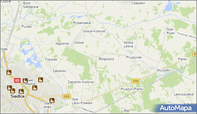 mapa Błogoszcz, Błogoszcz na mapie Targeo