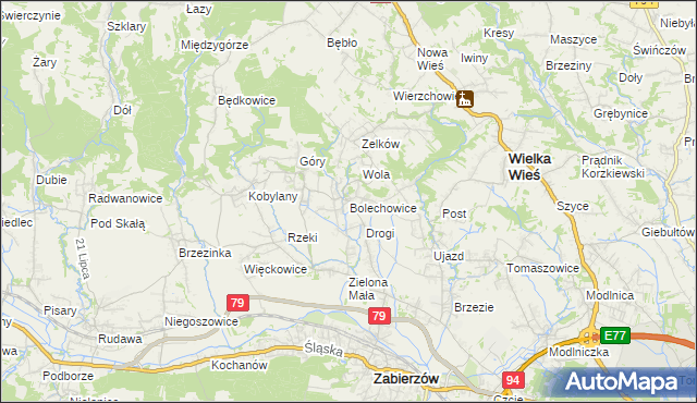 mapa Bolechowice gmina Zabierzów, Bolechowice gmina Zabierzów na mapie Targeo