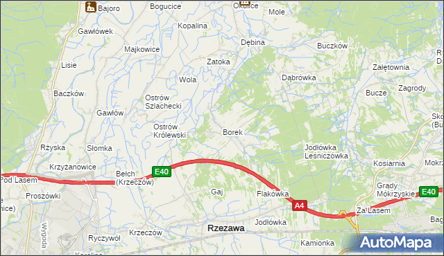 mapa Borek gmina Rzezawa, Borek gmina Rzezawa na mapie Targeo
