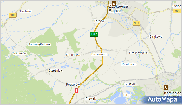 mapa Braszowice, Braszowice na mapie Targeo