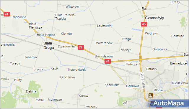 mapa Bronisławów gmina Biała, Bronisławów gmina Biała na mapie Targeo