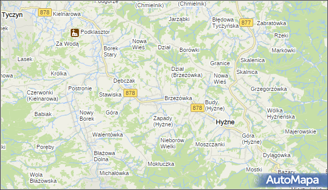 mapa Brzezówka gmina Hyżne, Brzezówka gmina Hyżne na mapie Targeo