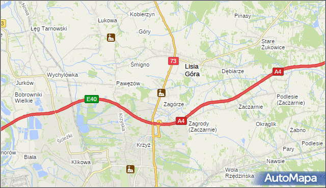 mapa Brzozówka gmina Lisia Góra, Brzozówka gmina Lisia Góra na mapie Targeo