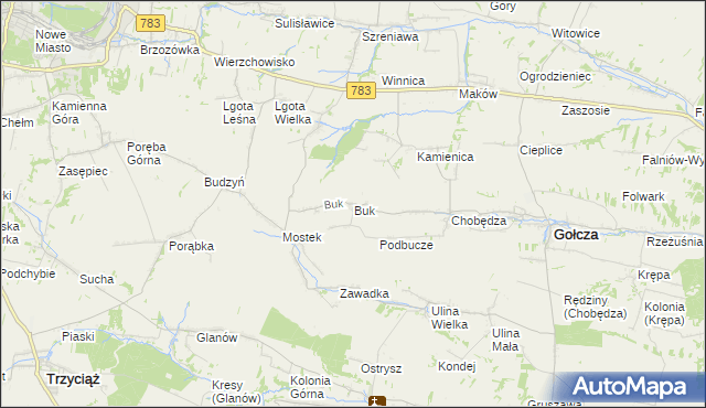 mapa Buk gmina Gołcza, Buk gmina Gołcza na mapie Targeo