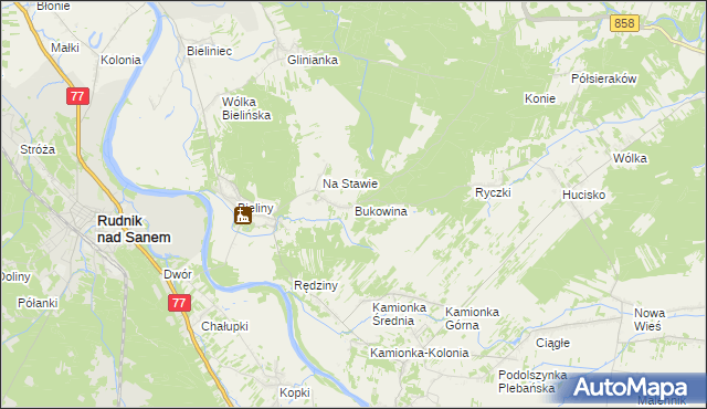 mapa Bukowina gmina Ulanów, Bukowina gmina Ulanów na mapie Targeo