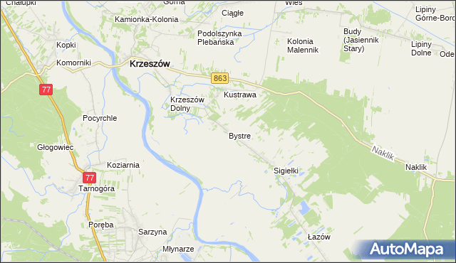 mapa Bystre gmina Krzeszów, Bystre gmina Krzeszów na mapie Targeo