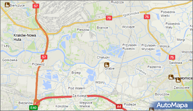 mapa Chałupki gmina Kraków, Chałupki gmina Kraków na mapie Targeo