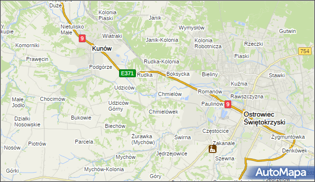 mapa Chmielów gmina Bodzechów, Chmielów gmina Bodzechów na mapie Targeo