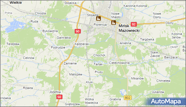 mapa Chochół gmina Mińsk Mazowiecki, Chochół gmina Mińsk Mazowiecki na mapie Targeo