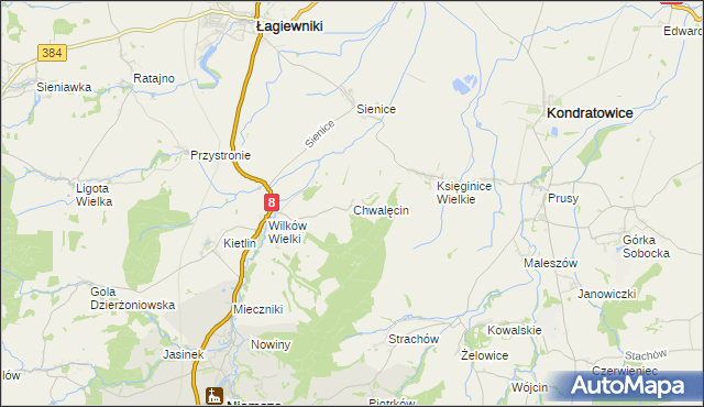 mapa Chwalęcin gmina Niemcza, Chwalęcin gmina Niemcza na mapie Targeo