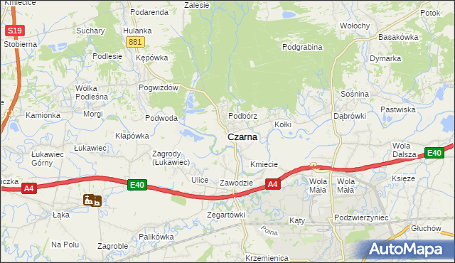 mapa Czarna powiat łańcucki, Czarna powiat łańcucki na mapie Targeo