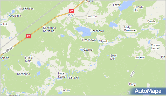 mapa Czarne gmina Kaliska, Czarne gmina Kaliska na mapie Targeo