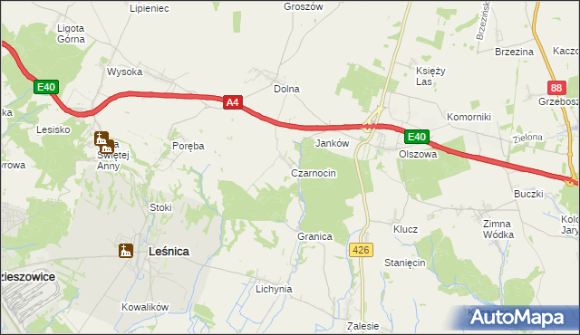 mapa Czarnocin gmina Leśnica, Czarnocin gmina Leśnica na mapie Targeo