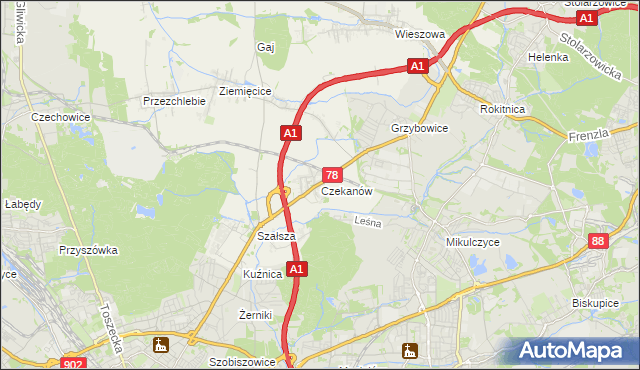 mapa Czekanów gmina Zbrosławice, Czekanów gmina Zbrosławice na mapie Targeo