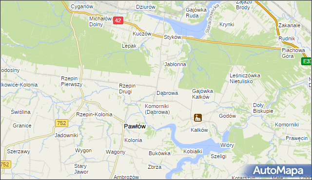 mapa Dąbrowa gmina Pawłów, Dąbrowa gmina Pawłów na mapie Targeo