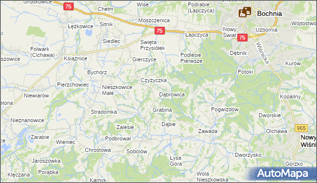 mapa Dąbrowica gmina Bochnia, Dąbrowica gmina Bochnia na mapie Targeo