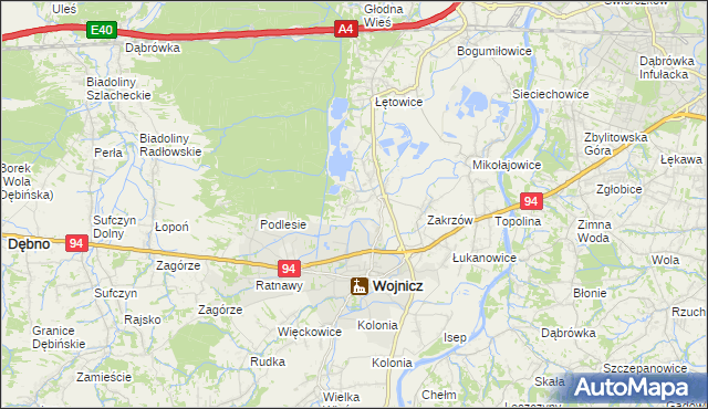 mapa Dębina Zakrzowska, Dębina Zakrzowska na mapie Targeo