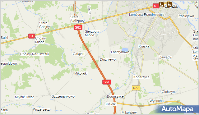 mapa Dłużniewo gmina Łomża, Dłużniewo gmina Łomża na mapie Targeo