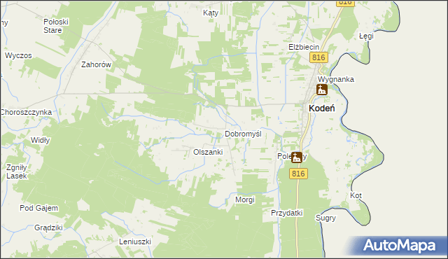 mapa Dobromyśl gmina Kodeń, Dobromyśl gmina Kodeń na mapie Targeo