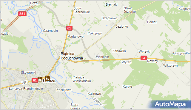 mapa Elżbiecin gmina Piątnica, Elżbiecin gmina Piątnica na mapie Targeo