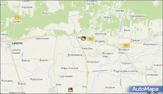 mapa Feliksów gmina Leszno, Feliksów gmina Leszno na mapie Targeo