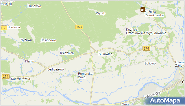 mapa Gajewo gmina Czarnków, Gajewo gmina Czarnków na mapie Targeo