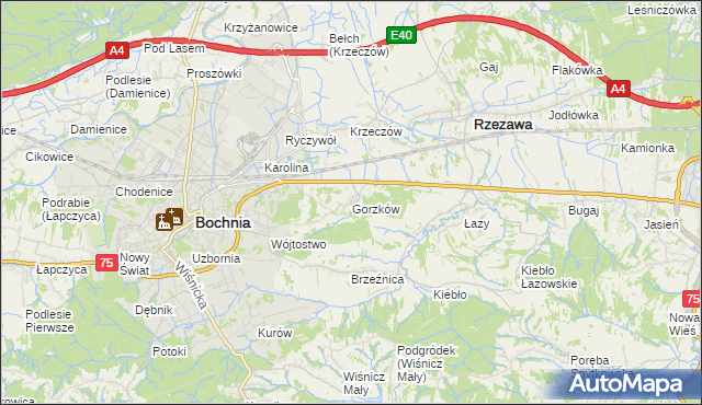 mapa Gorzków gmina Bochnia, Gorzków gmina Bochnia na mapie Targeo