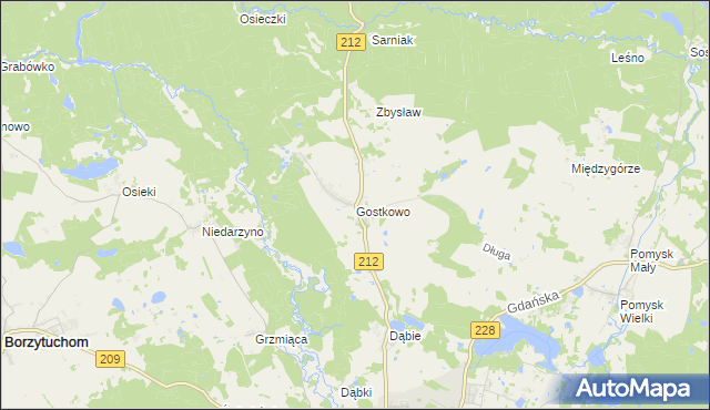 mapa Gostkowo gmina Bytów, Gostkowo gmina Bytów na mapie Targeo