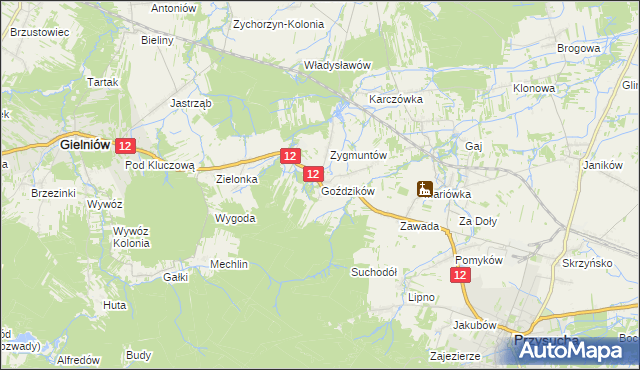 mapa Goździków gmina Gielniów, Goździków gmina Gielniów na mapie Targeo