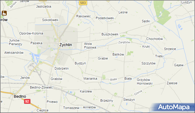 mapa Grabie gmina Żychlin, Grabie gmina Żychlin na mapie Targeo