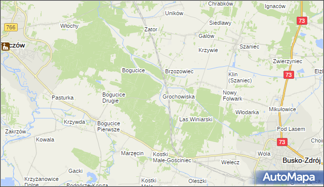 mapa Grochowiska gmina Pińczów, Grochowiska gmina Pińczów na mapie Targeo