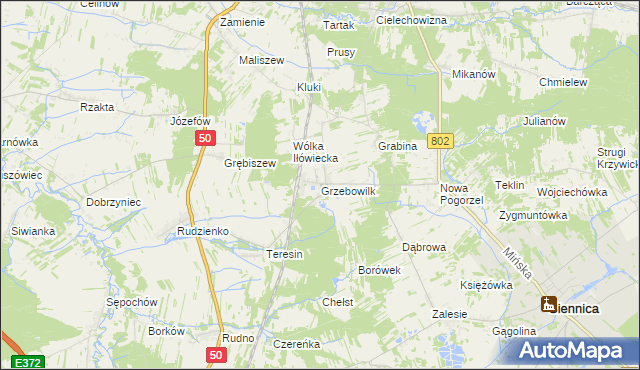 mapa Grzebowilk gmina Siennica, Grzebowilk gmina Siennica na mapie Targeo
