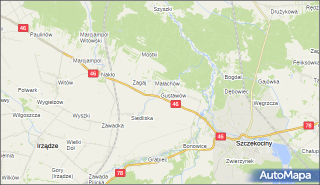 mapa Gustawów gmina Szczekociny, Gustawów gmina Szczekociny na mapie Targeo