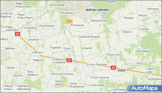 mapa Gzowice, Gzowice na mapie Targeo