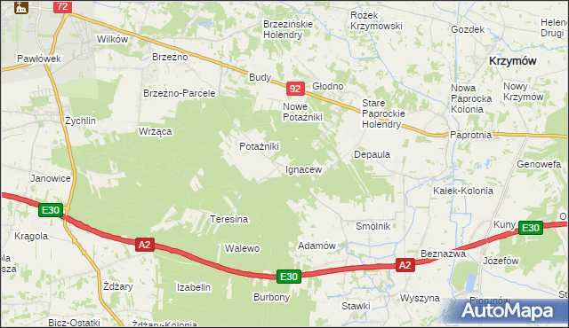 mapa Ignacew gmina Krzymów, Ignacew gmina Krzymów na mapie Targeo